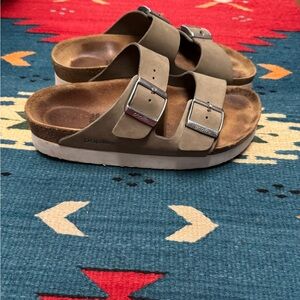 Papillio Birkenstock Tan Platform Sandals with Silver Buckles